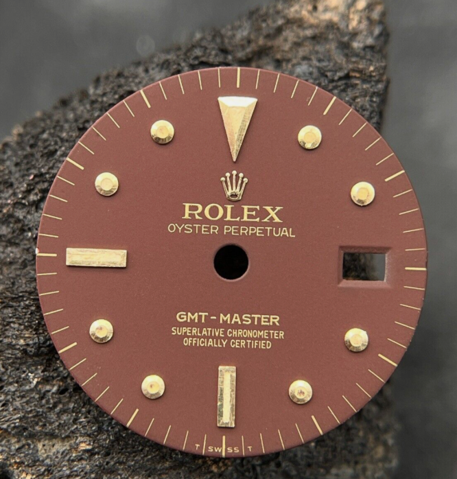 #A37 ORIG. ROLEX GMT MASTER 1675 MATT NIPPLE BRAUN TRITIUM DIAL GOLD ZIFFERBLATT