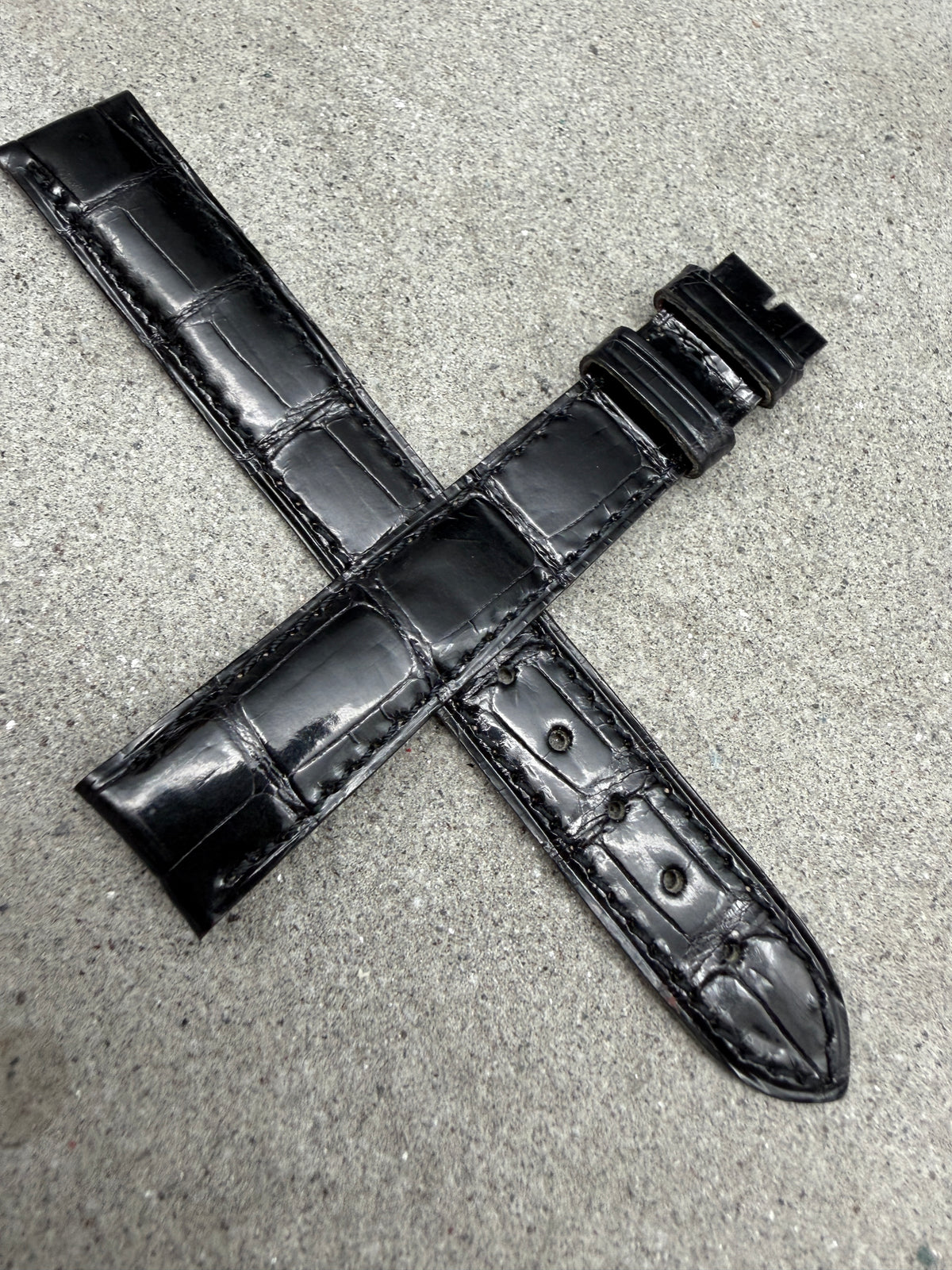 #1502 ORIGINAL NEU BAUME MERCIER SCHWARZ 15mm LEDER LEDERBAND BAND ALLIGATOR