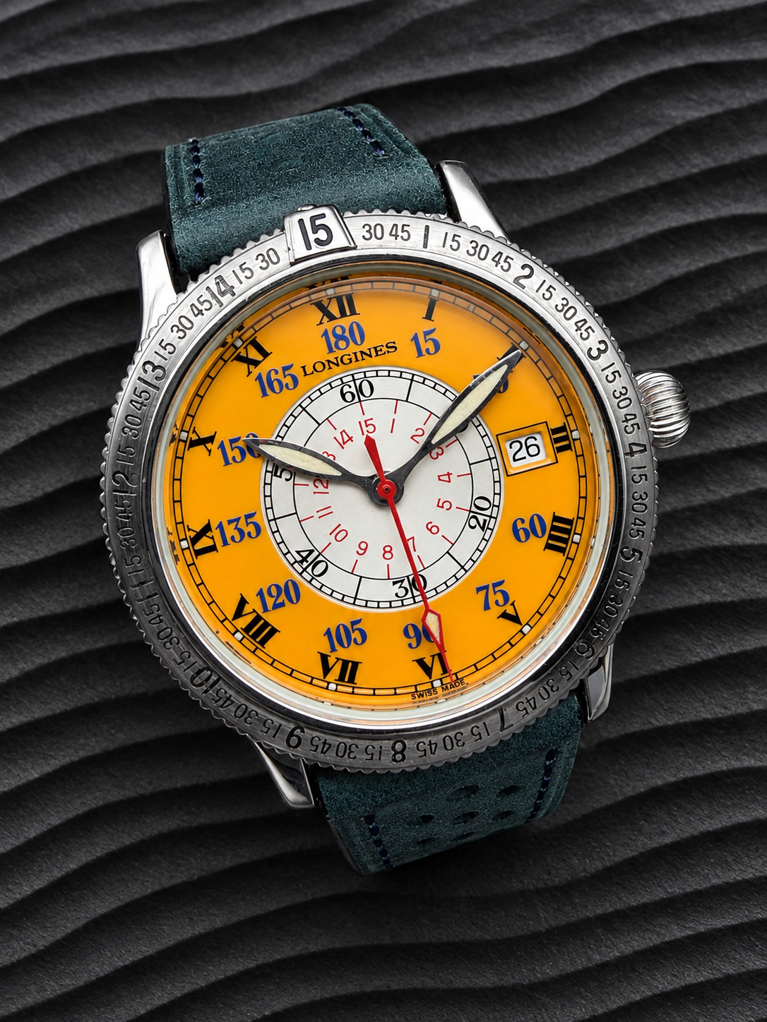 ORIGINAL LONGINES LINDBERGH SPECIAL SERIES L2.617.4 ORANGE HOUR ANGLE GLASBODEN