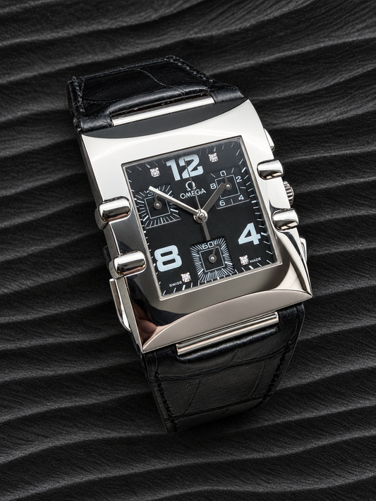 ORIGINAL 1998 OMEGA CONSTELLATION QUADRA CHRONOGRAPH QUARTZ DIAMANT 30x34mm