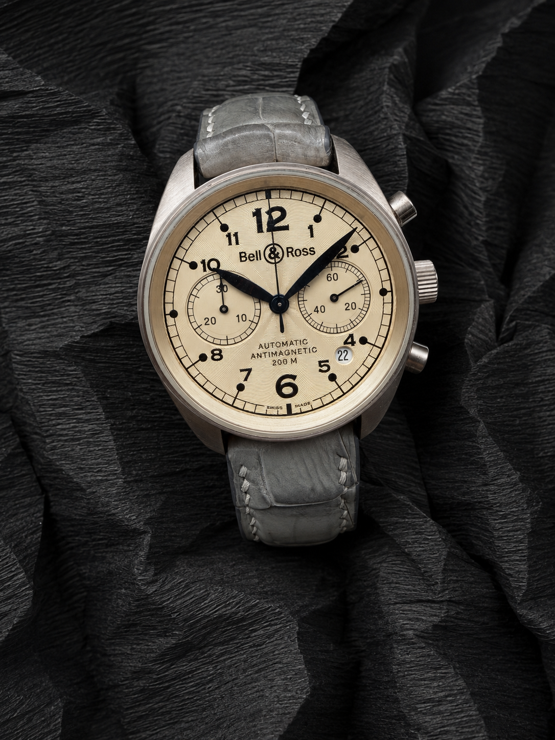 ORIGINAL BELL & ROSS 18K / 750 WEIßGOLD "GREY GOLD" VINTAGE 126 CHRONOGRAPH B&P