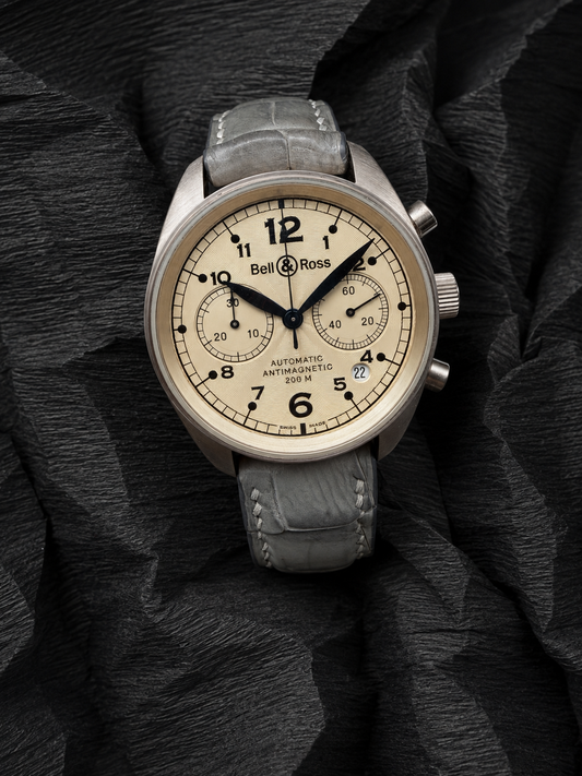 ORIGINAL BELL & ROSS 18K / 750 WEIßGOLD "GREY GOLD" VINTAGE 126 CHRONOGRAPH B&P