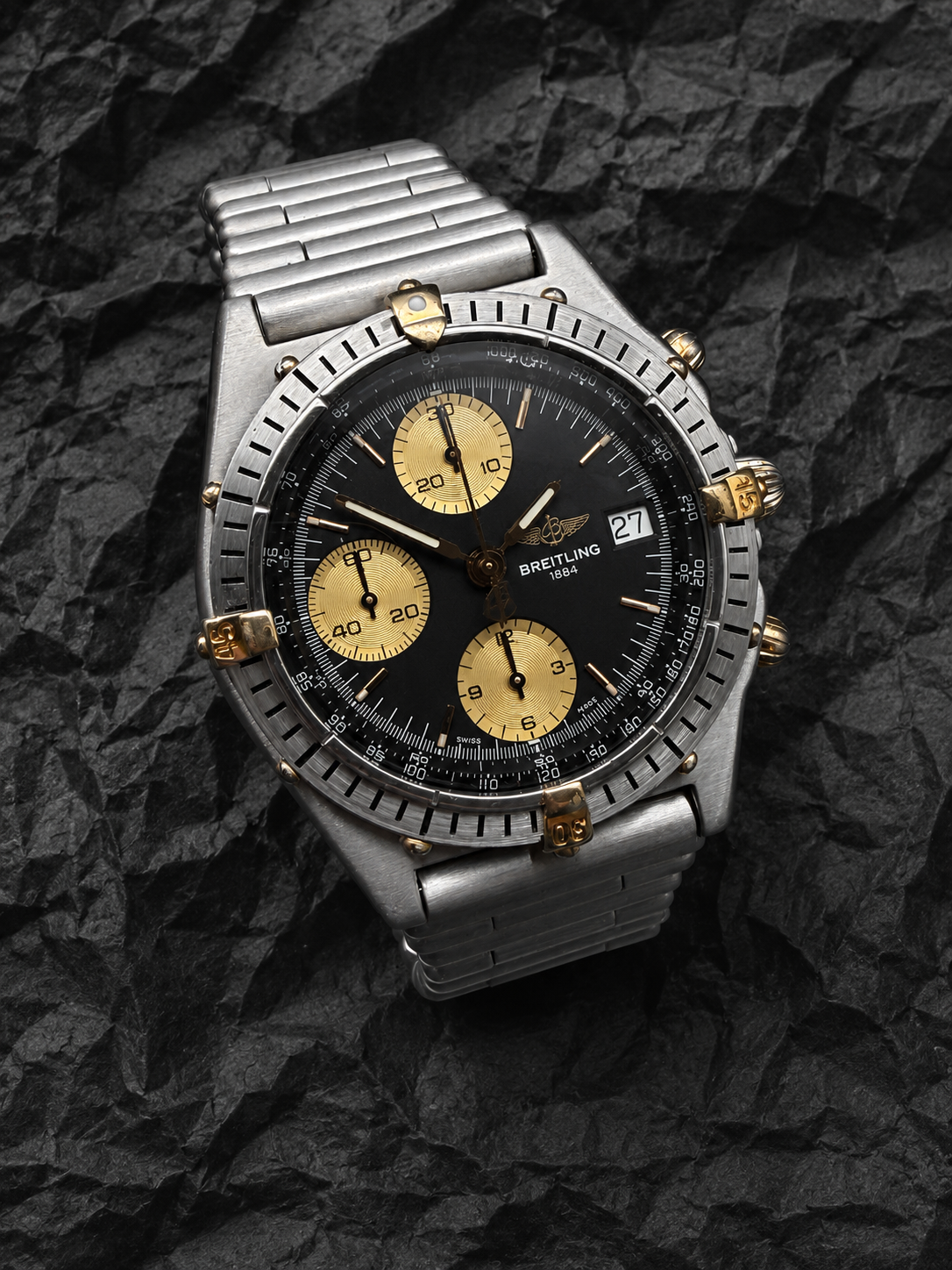 ORIGINAL BREITLING B13047 CHRONOMAT BLACK DIAL STAHL / GOLD ROULEAUX 39mm UHR