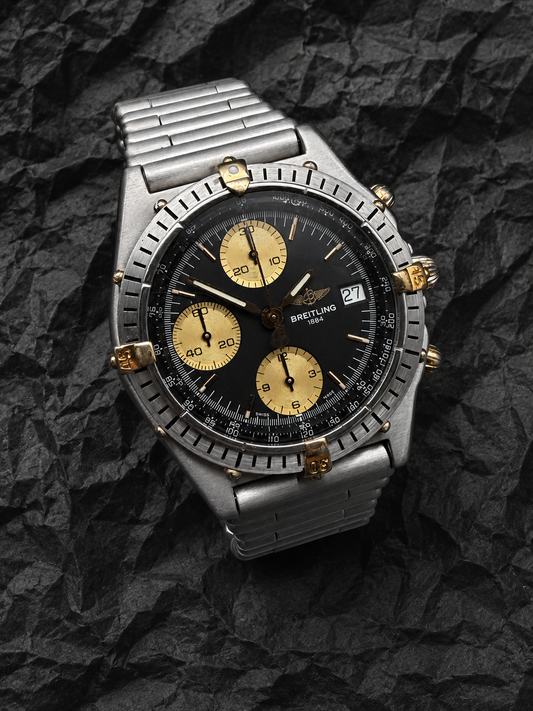 ORIGINAL BREITLING B13047 CHRONOMAT BLACK DIAL STAHL / GOLD ROULEAUX 39mm UHR
