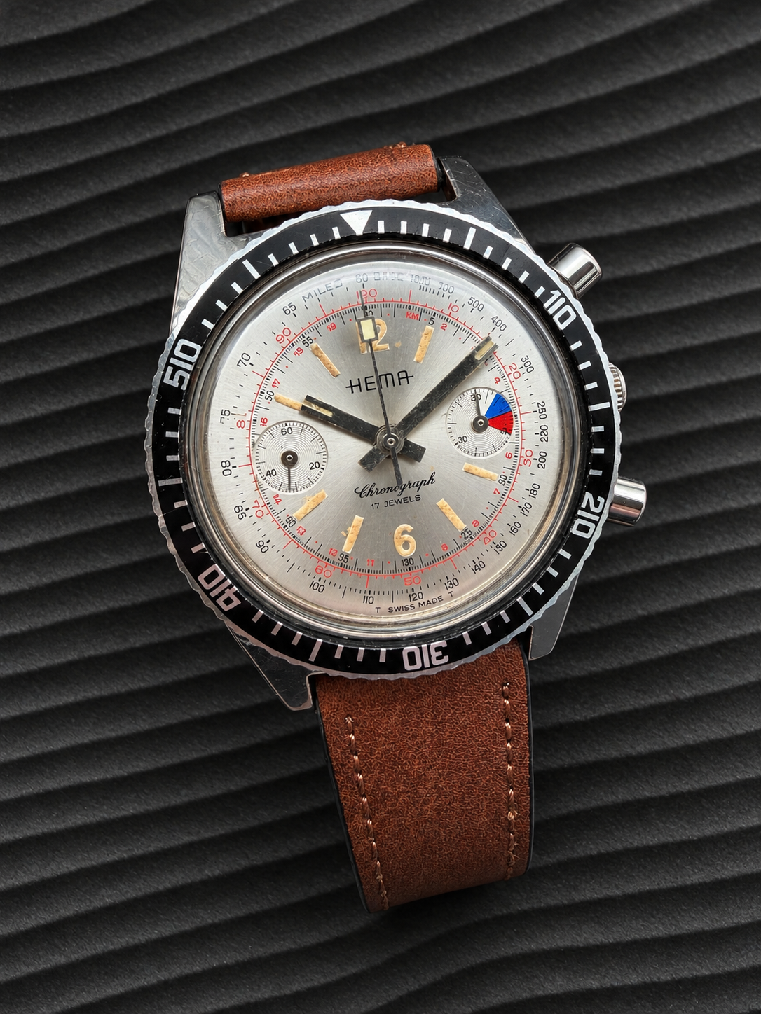 VINTAGE HEMA AQUASPOT YACHTING CHRONOGRAPH HANDAUFZUG 1006-10 EDELSTAHL DIVER