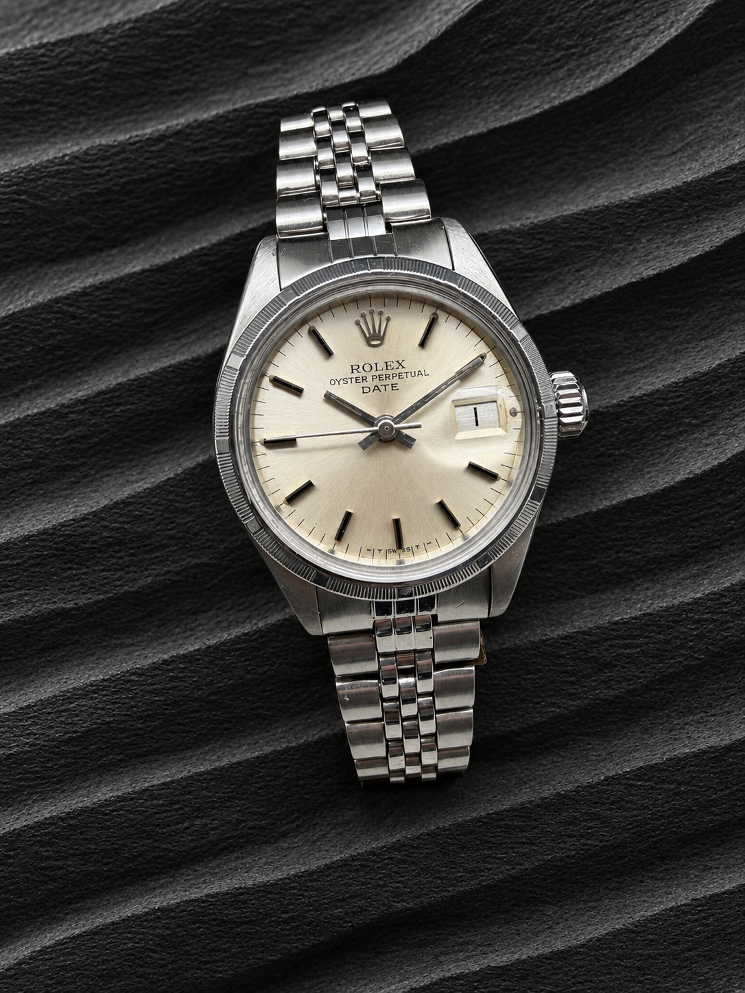 ORIGINAL ROLEX LADY DATE 26mm OYSTER PERPETUAL JUBILEE EDELSTAHL ENGINE TURNED