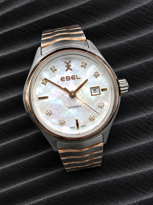 ORIGINAL EBEL WAVE LADY MOP DIAMANT PERLMUTT 30mm STAHL / ROTGOLD AUTOMATIK 03.1.15.1036 GLASBODEN
