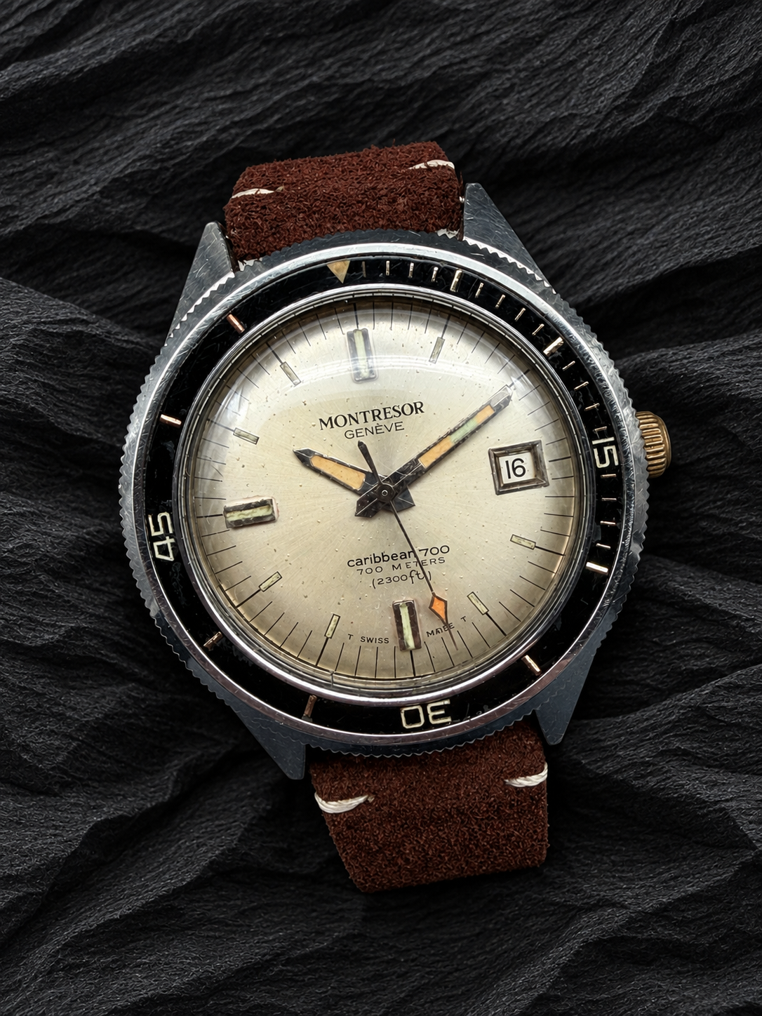 VINTAGE MONTRESOR GENEVE 39mm CARIBBEAN 700 2300FT DIVER AUTOMATIK TAUCHER UHR