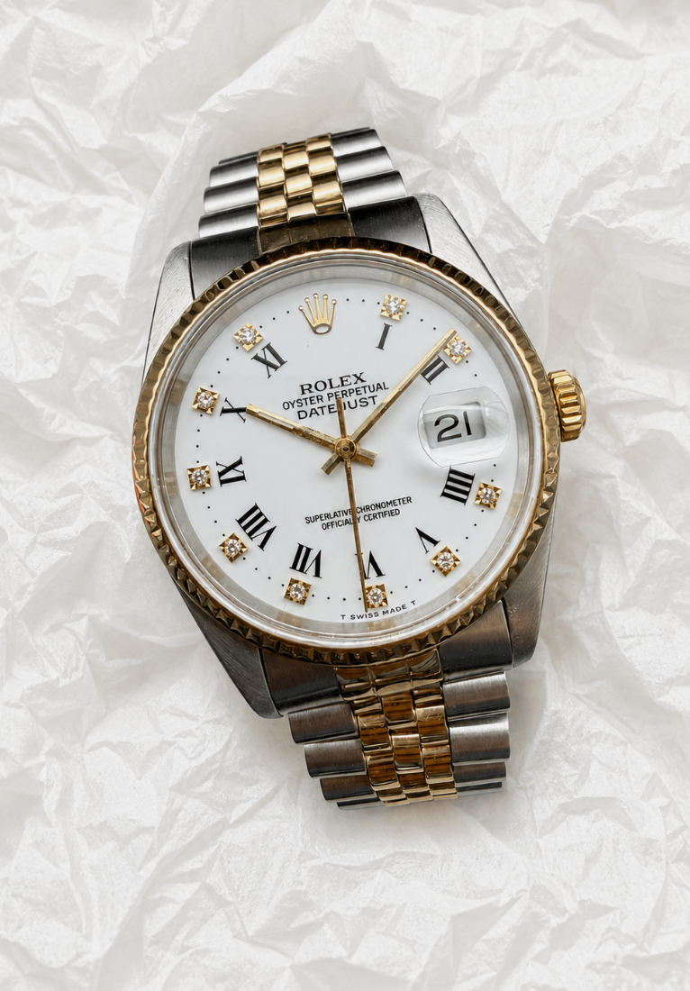 LUXUS ROLEX DATEJUST GELBGOLD STAHL AUTOMATIK 16233 JUBILEE SAPHIRGLAS DIAMANT