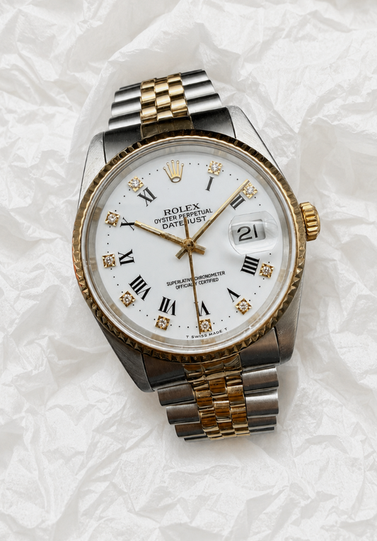 LUXUS ROLEX DATEJUST GELBGOLD STAHL AUTOMATIK 16233 JUBILEE SAPHIRGLAS DIAMANT
