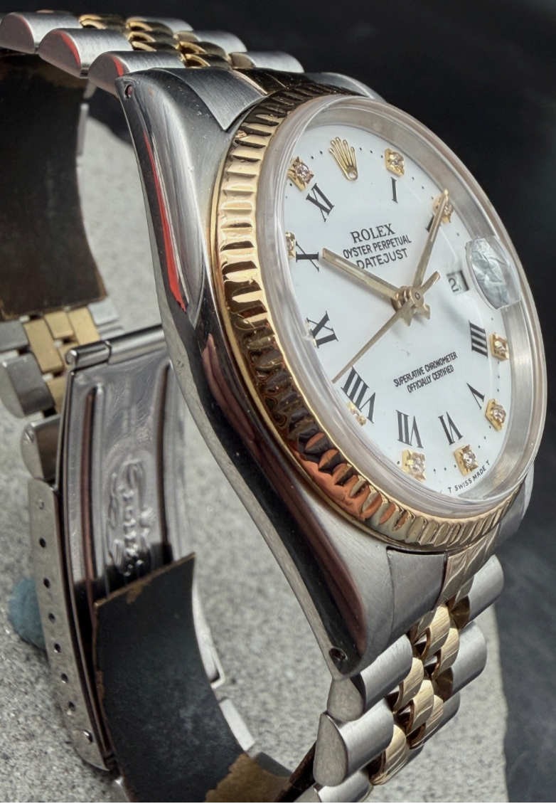 LUXUS ROLEX DATEJUST GELBGOLD STAHL AUTOMATIK 16233 JUBILEE SAPHIRGLAS DIAMANT