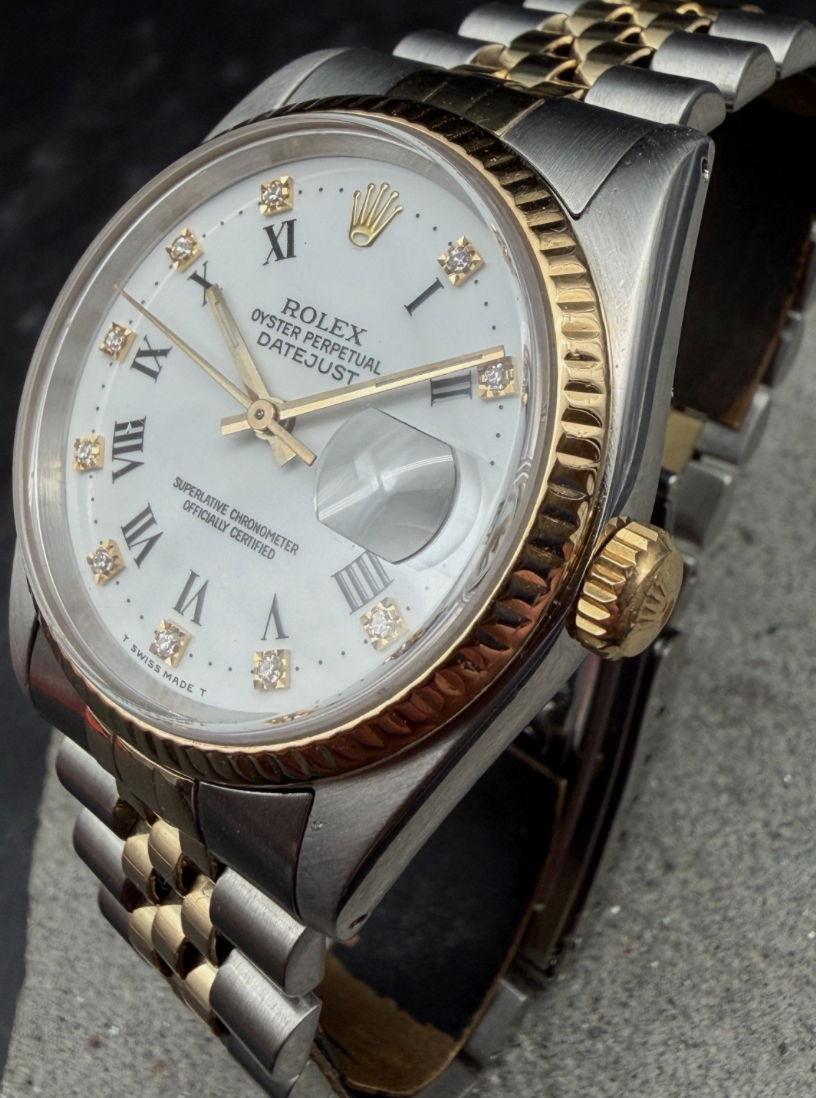 LUXUS ROLEX DATEJUST GELBGOLD STAHL AUTOMATIK 16233 JUBILEE SAPHIRGLAS DIAMANT