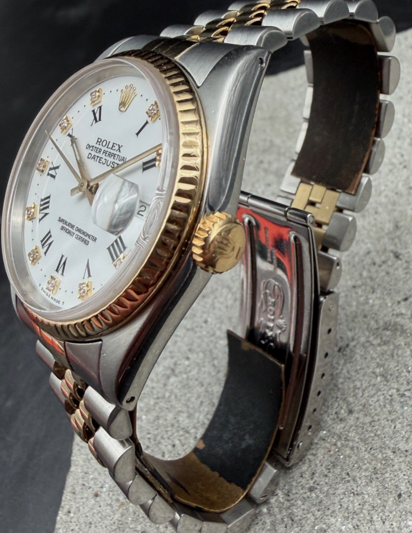 LUXUS ROLEX DATEJUST GELBGOLD STAHL AUTOMATIK 16233 JUBILEE SAPHIRGLAS DIAMANT