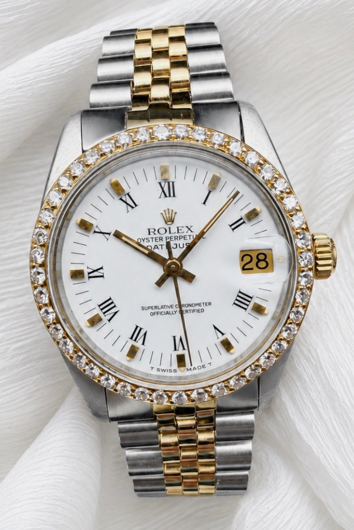 LUXUS ROLEX DATEJUST 31 MEDIUM GELBGOLD STAHL AUTOMATIK JUBILEE DIAMANTLÜNETTE