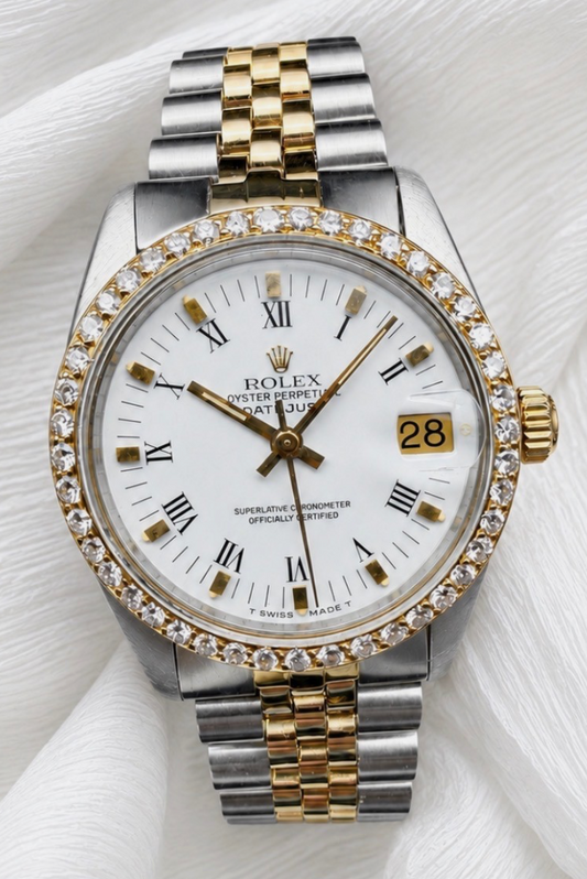 LUXUS ROLEX DATEJUST 31 MEDIUM GELBGOLD STAHL AUTOMATIK JUBILEE DIAMANTLÜNETTE