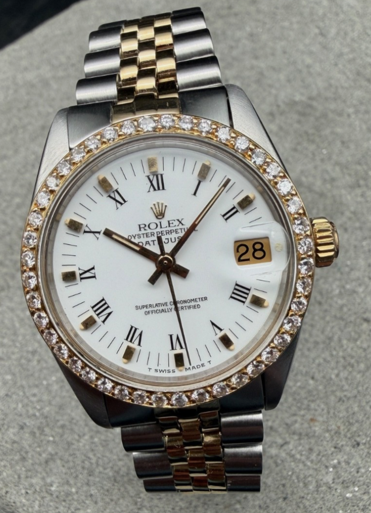LUXUS ROLEX DATEJUST 31 MEDIUM GELBGOLD STAHL AUTOMATIK JUBILEE DIAMANTLÜNETTE