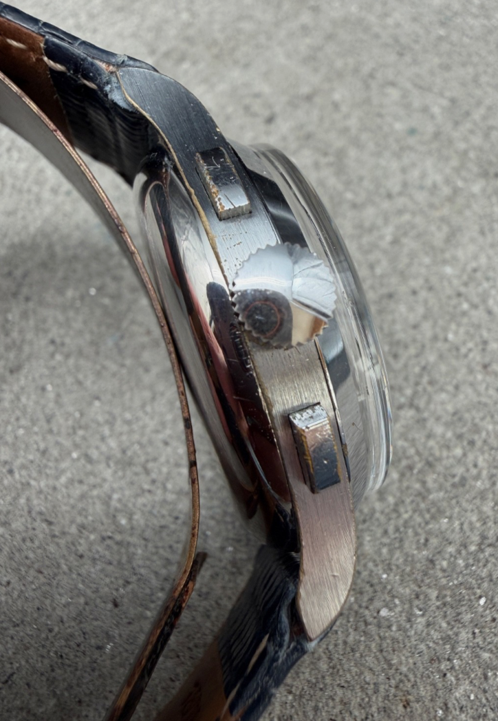ORIGINAL BAUME & MERCIER VINTAGE CHRONOGRAPH HANDAUFZUG 35mm BLACK DIAL SAMMLER
