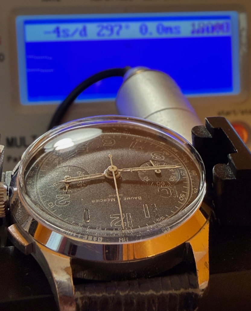ORIGINAL BAUME & MERCIER VINTAGE CHRONOGRAPH HANDAUFZUG 35mm BLACK DIAL SAMMLER