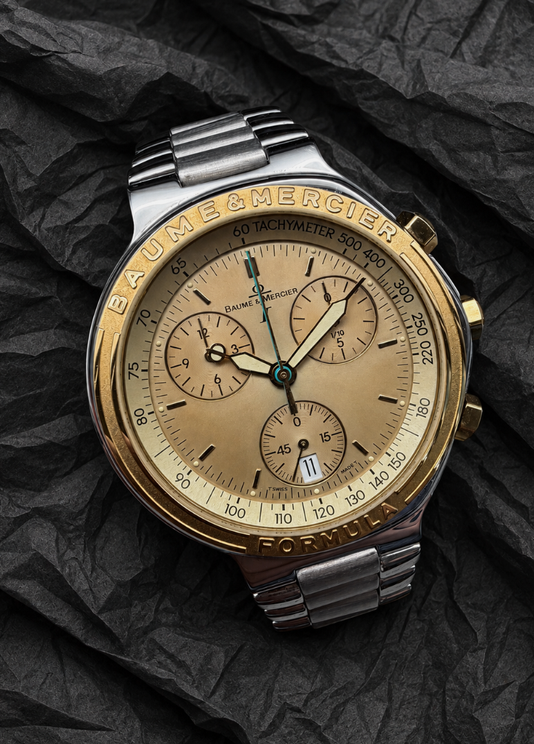 ORIGINAL BAUME & MERCIER FORMULA STAHL / GOLD CHRONOGRAPH MV04FO11 DATUM TACHY