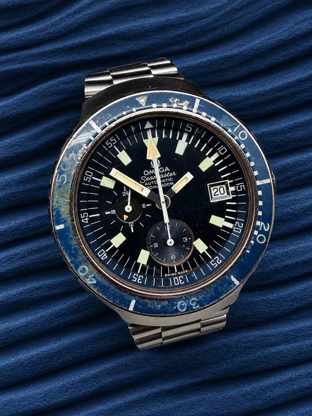 ORIGINAL 1971 OMEGA 176.004 SEAMASTER BIG BLUE CHRONOGRAPH BLUE DIAL DIVER VINTAGE
