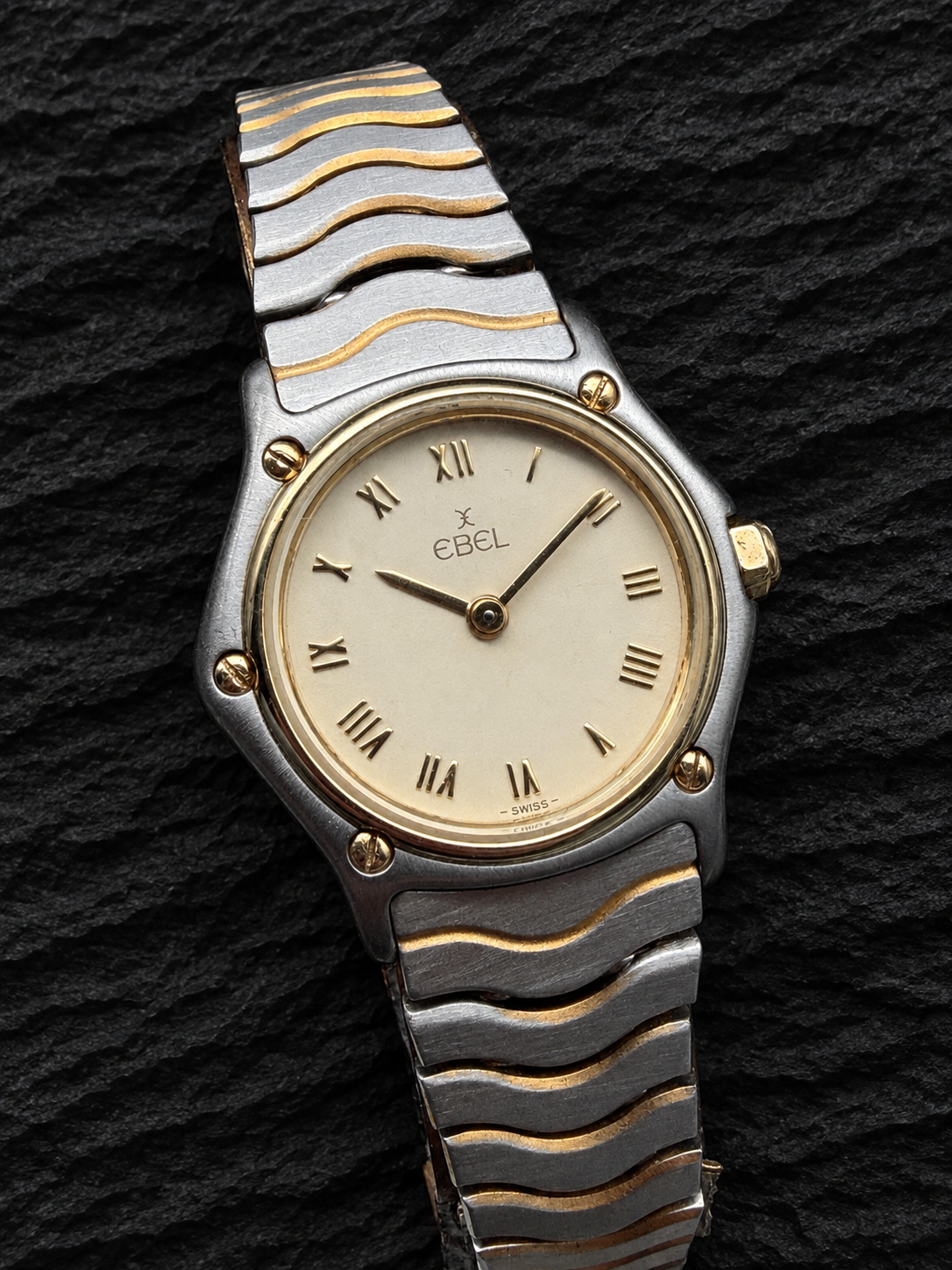 ORIGINAL EBEL CLASSIC WAVE 23mm LADY DAMEN 166901 STAHL / GOLD CAL. 157 QUARTZ