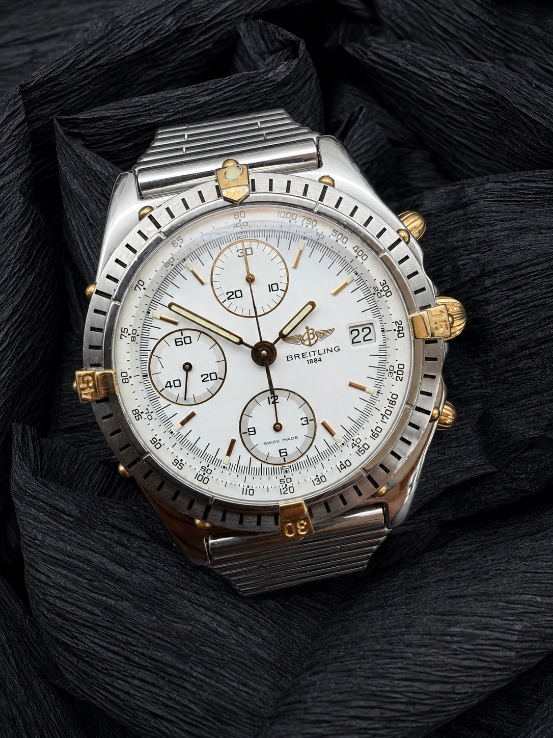 ORIGINAL BREITLING B13047 CHRONOMAT ALBINO WEIß STAHL / GOLD ROULEAUX 39mm UHR