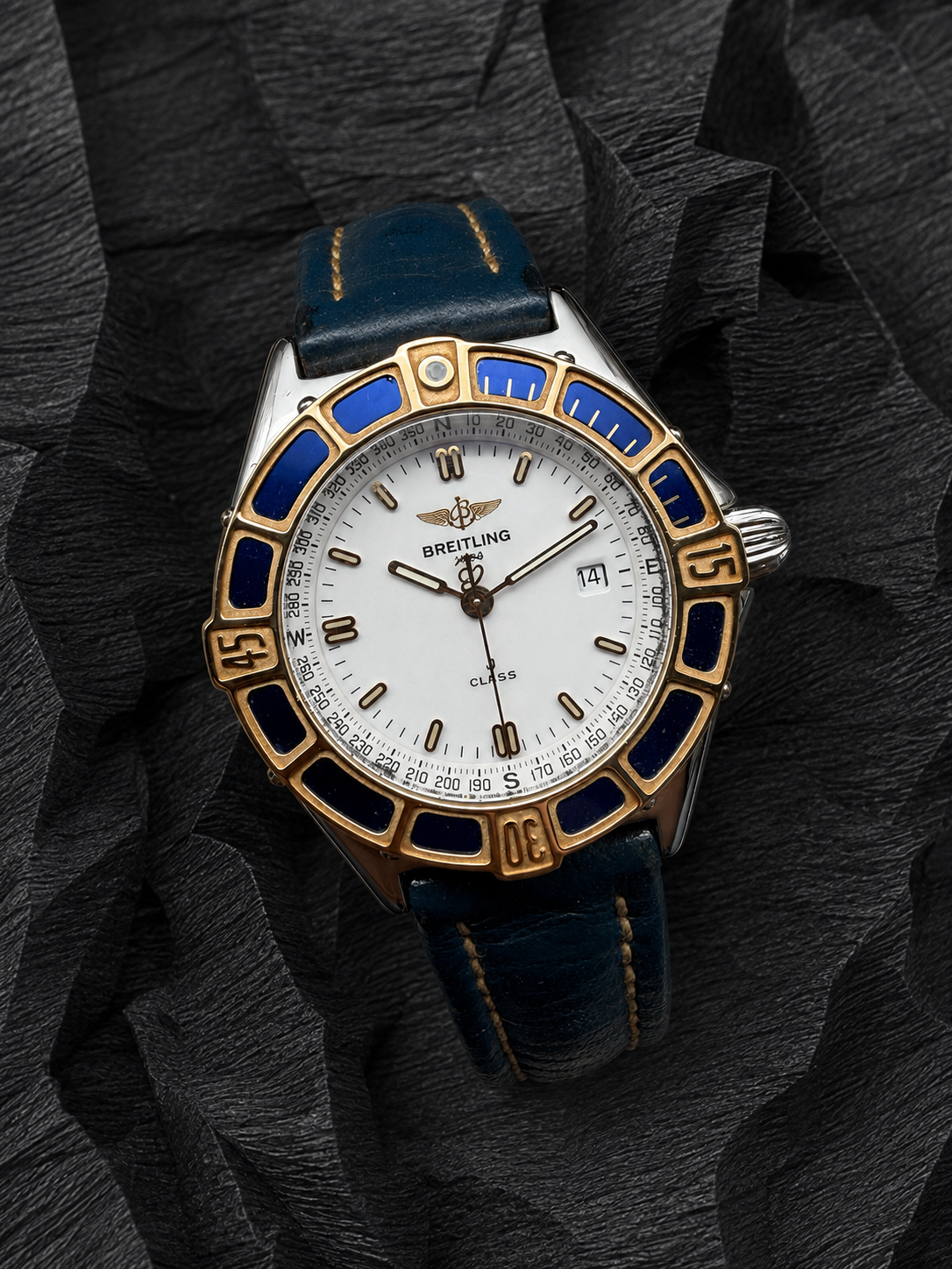 ORIGINAL BREITLING J-CLASS D52063 STAHL / GOLD DAMENUHR WHITE BLUE LUXUS LADY