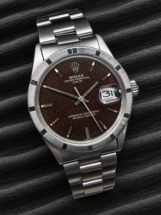 ORIGINAL 1970 ROLEX 1501 OYSTER PERPETUAL DATE 34mm CONFETTI BROWN OYSTERBAND