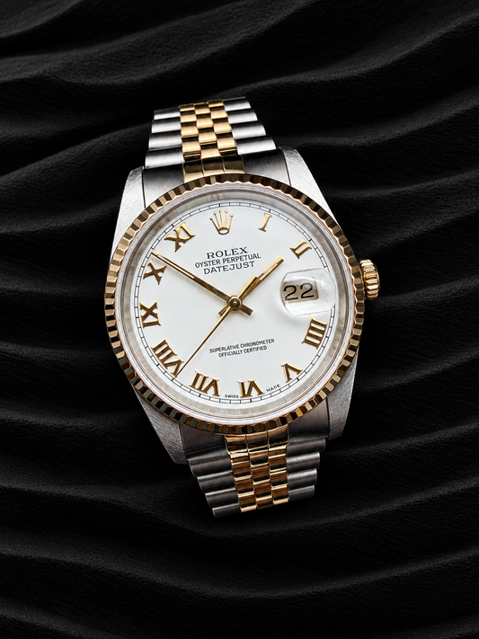 ORIGINAL 1990 ROLEX DATEJUST 36 STAHL / GOLD 16233 HERRENUHR WHITE ROMAN FULLSET