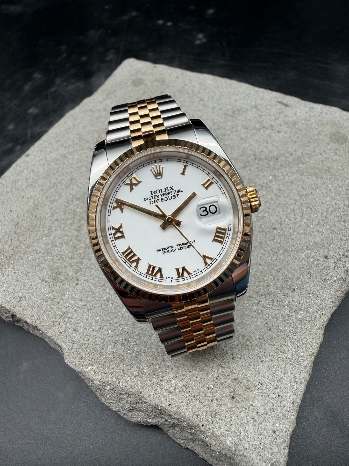 ORIGINAL ROLEX DATEJUST 36 STAHL / GOLD 116233 SUPERJUBILEE WHITE ROMAN DIAL UHR