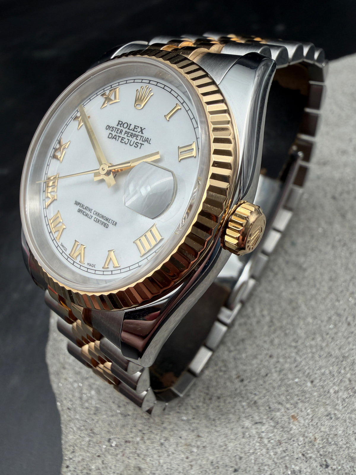 ORIGINAL ROLEX DATEJUST 36 STAHL / GOLD 116233 SUPERJUBILEE WHITE ROMAN DIAL UHR