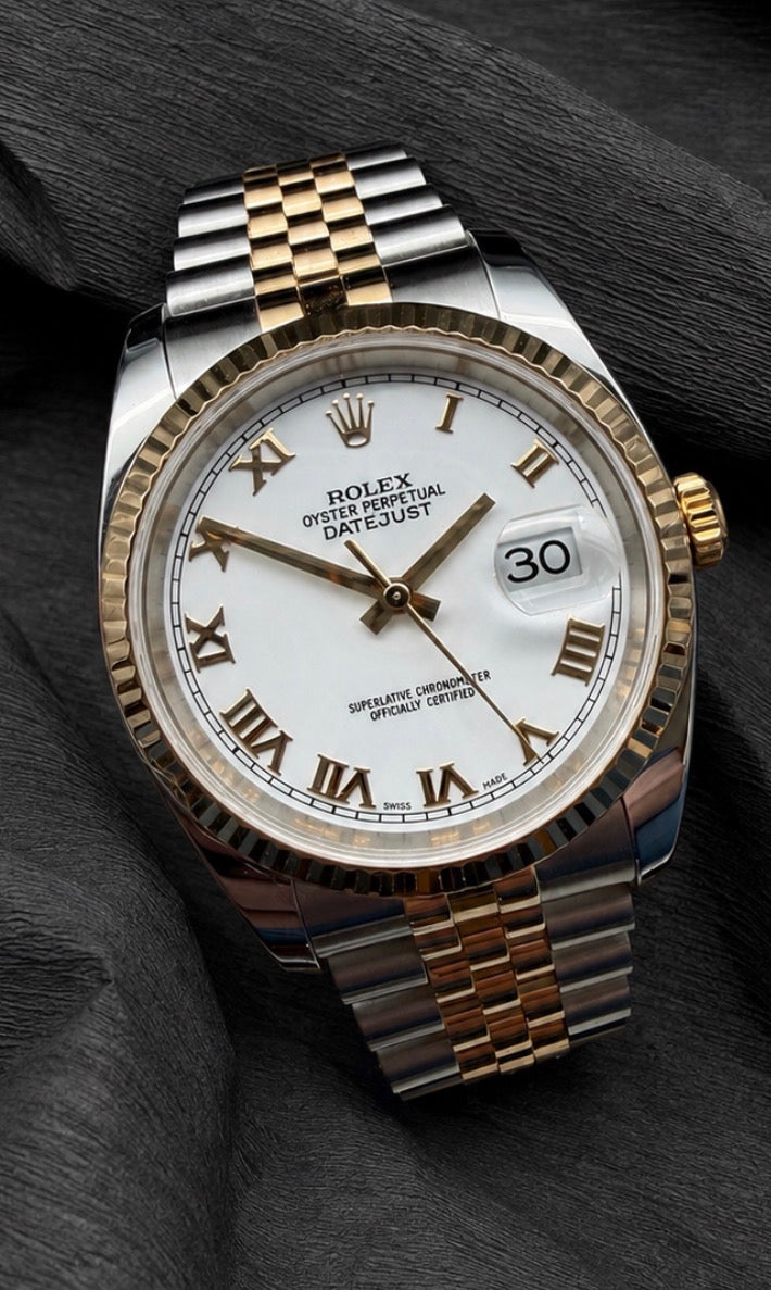 ORIGINAL ROLEX DATEJUST 36 STAHL / GOLD 116233 SUPERJUBILEE WHITE ROMAN DIAL UHR