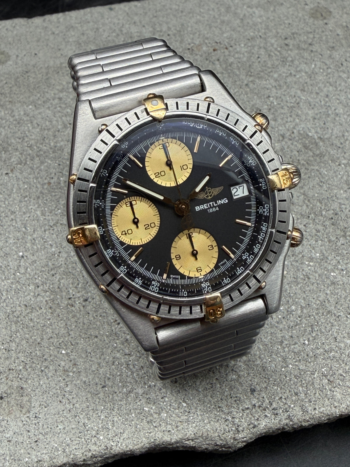 ORIGINAL BREITLING B13047 CHRONOMAT BLACK DIAL STAHL / GOLD ROULEAUX 39mm UHR