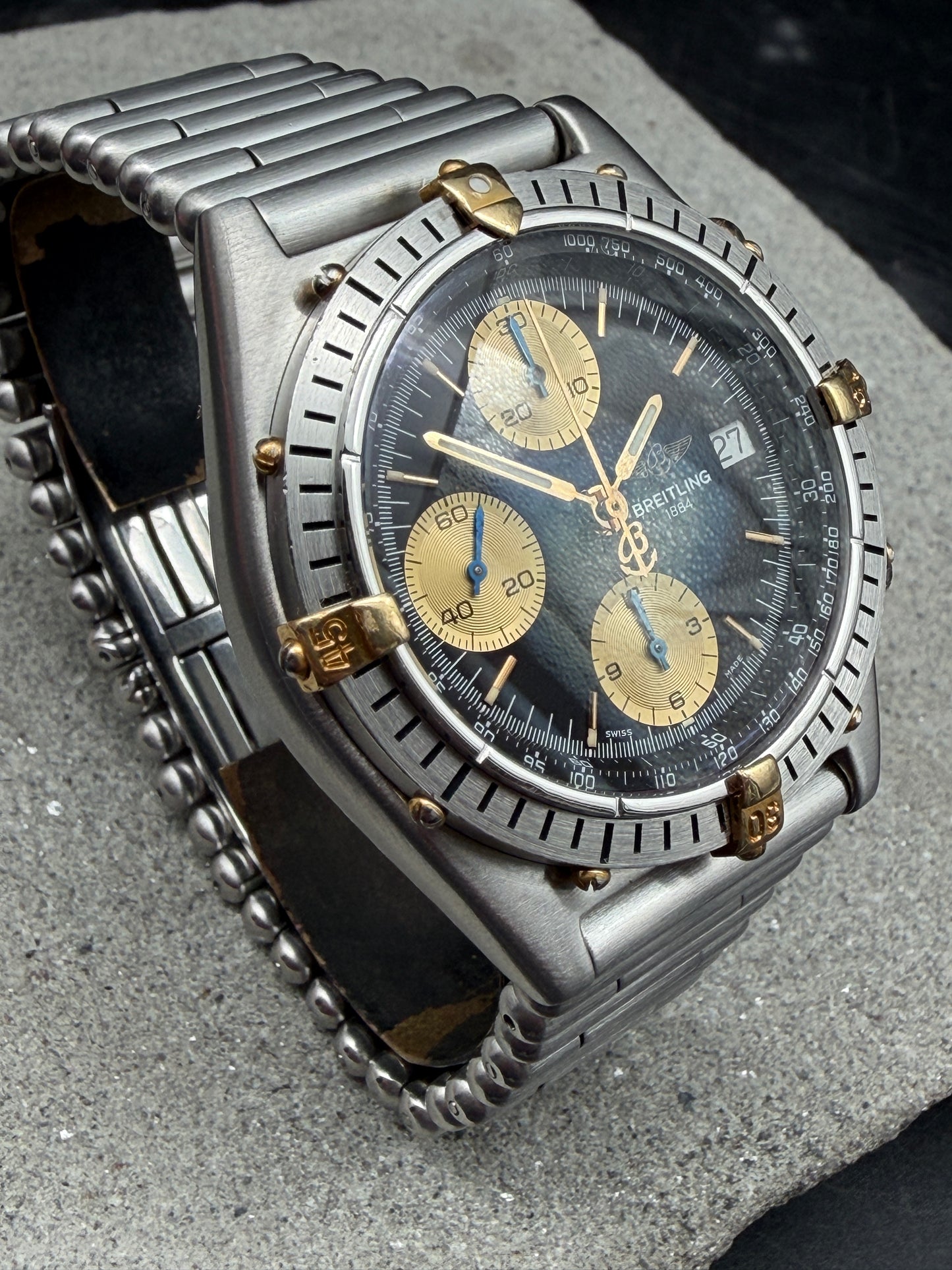 ORIGINAL BREITLING B13047 CHRONOMAT BLACK DIAL STAHL / GOLD ROULEAUX 39mm UHR