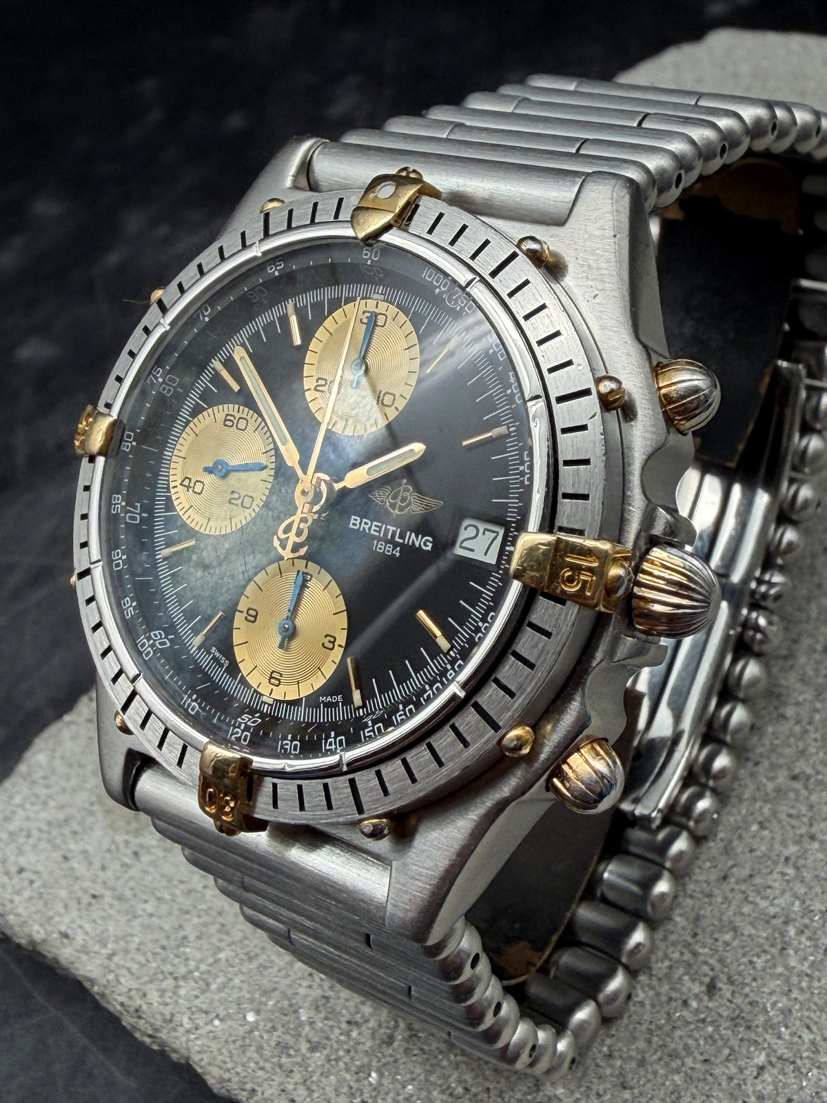 ORIGINAL BREITLING B13047 CHRONOMAT BLACK DIAL STAHL / GOLD ROULEAUX 39mm UHR