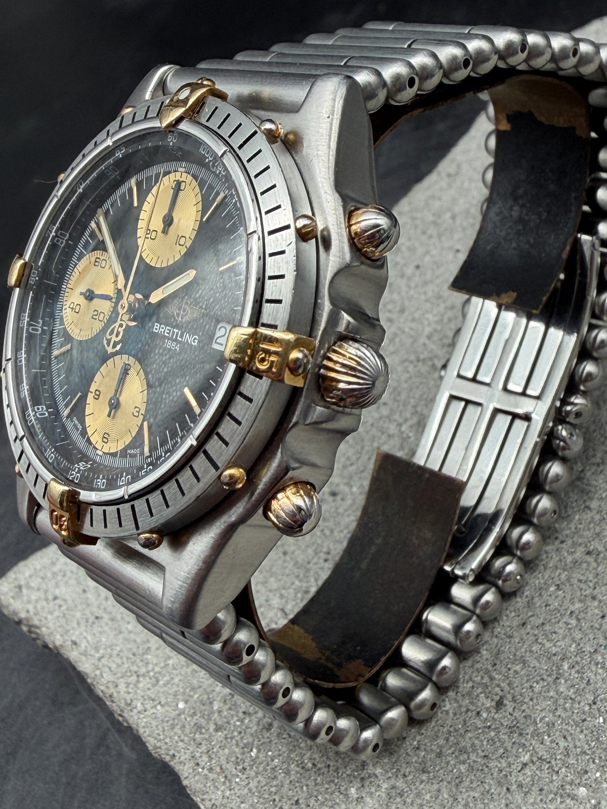ORIGINAL BREITLING B13047 CHRONOMAT BLACK DIAL STAHL / GOLD ROULEAUX 39mm UHR