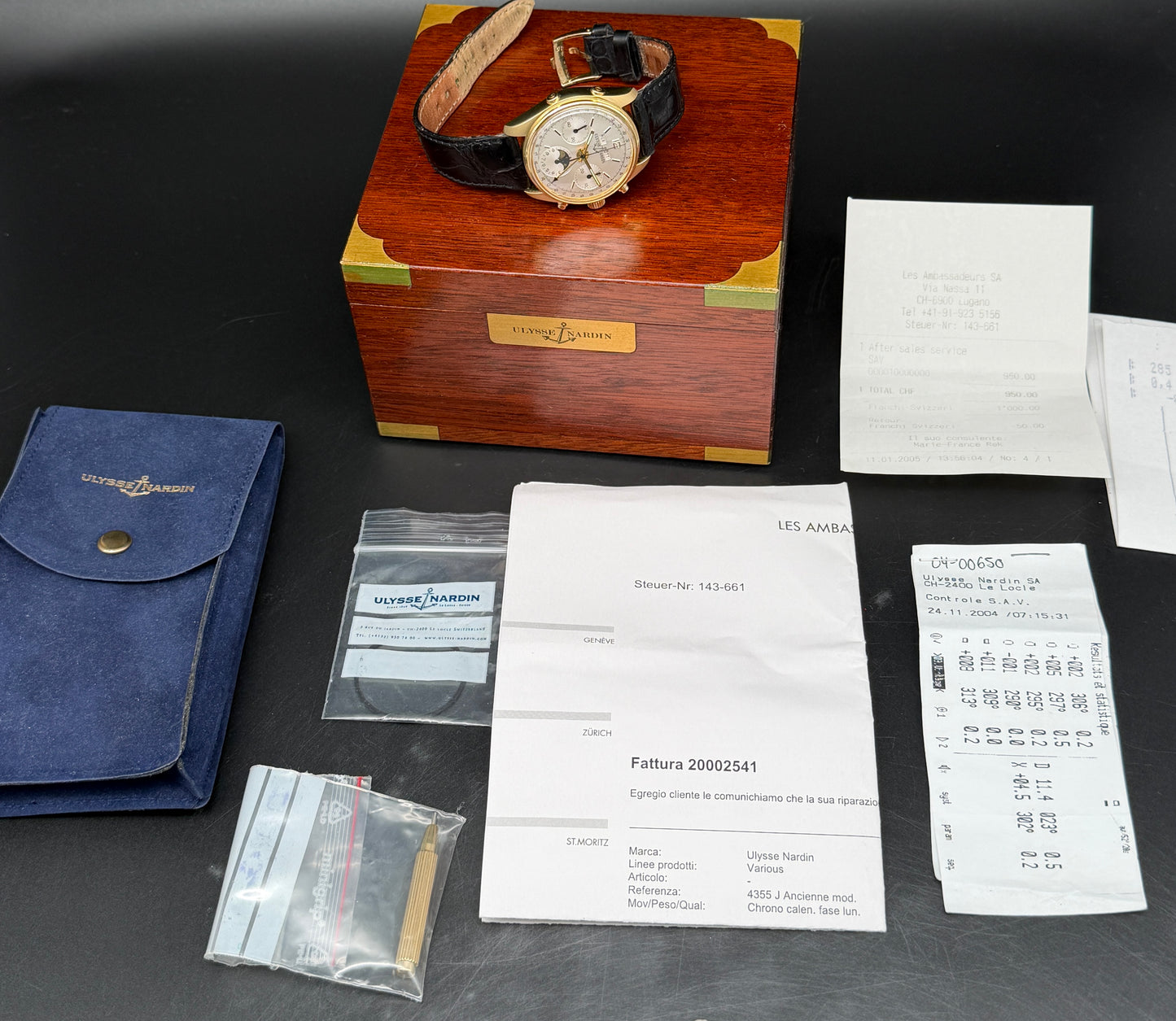 ORIGINAL ULYSSE NARDIN 4355J TRIPLE DATE MOONPHASE ANNUAL CALENDAR CHRONOGRAPH