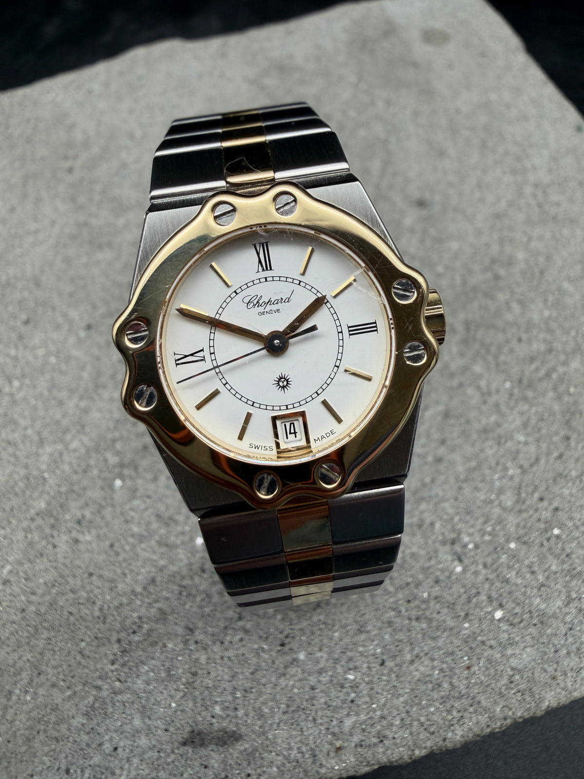 ORIGINAL CHOPARD 8024 ST. MORITZ GOLD / STAHL 24mm QUARTZ ARMBANDUHR LUXUSUHR