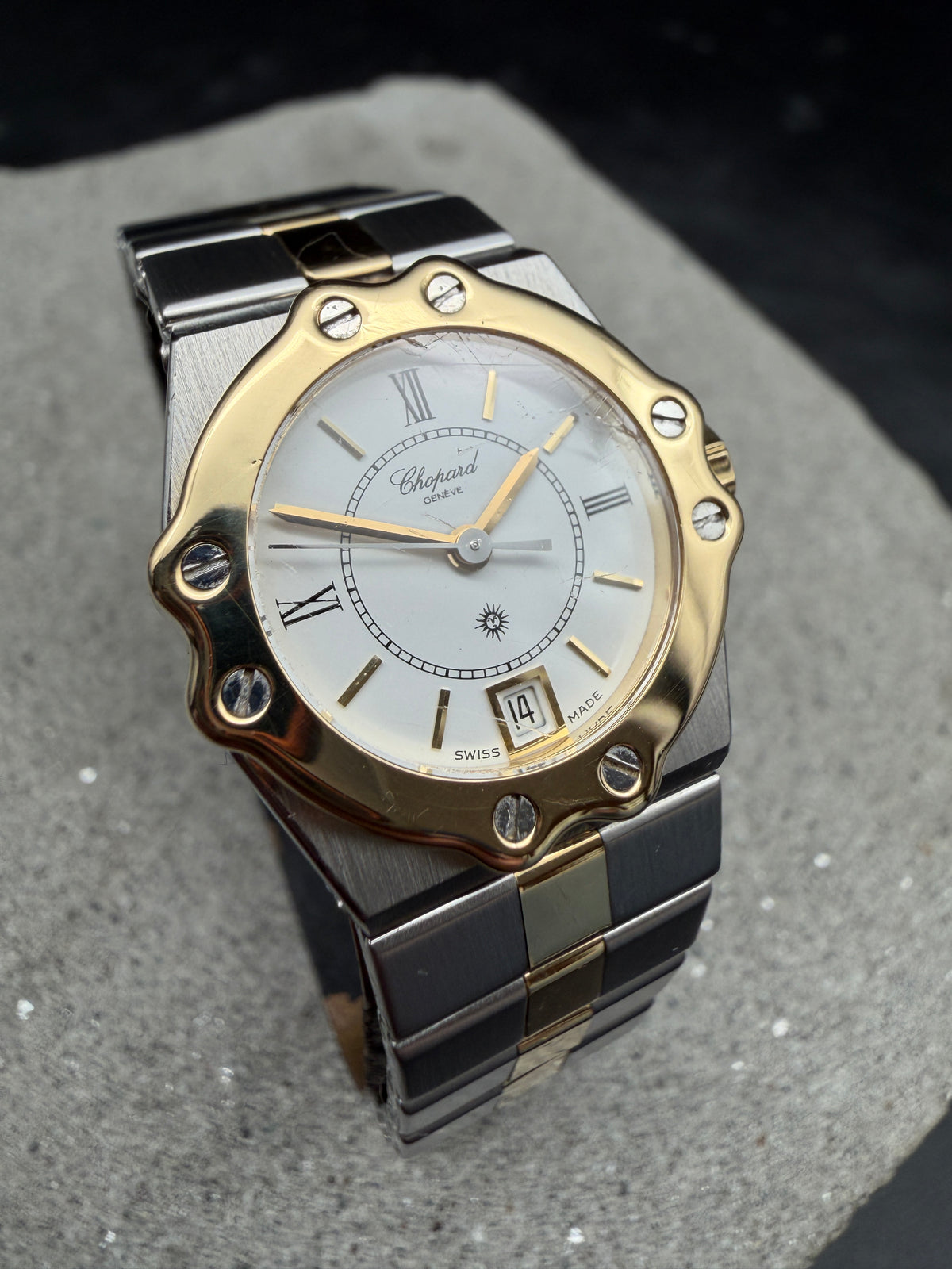 ORIGINAL CHOPARD 8024 ST. MORITZ GOLD / STAHL 24mm QUARTZ ARMBANDUHR LUXUSUHR