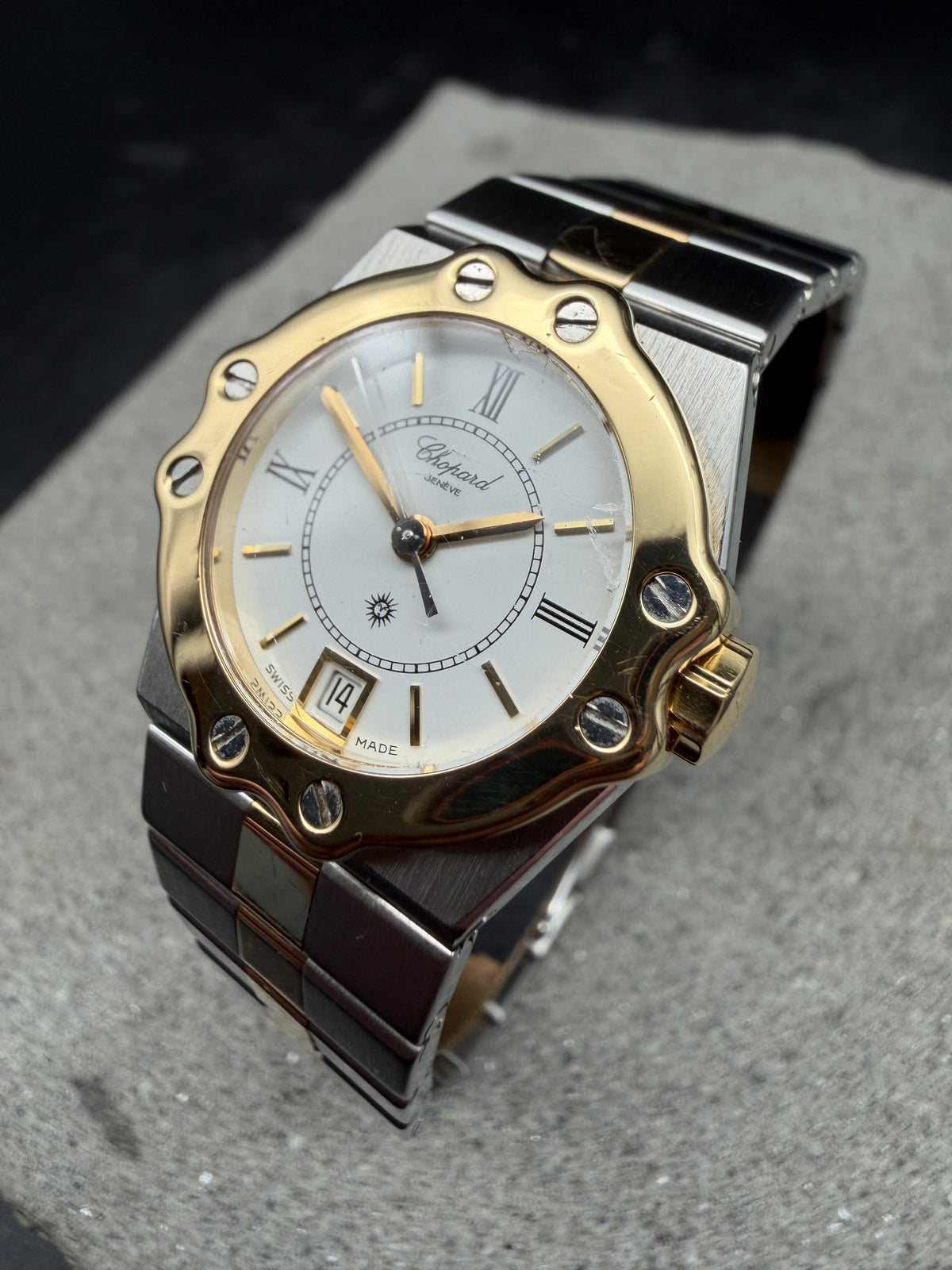 ORIGINAL CHOPARD 8024 ST. MORITZ GOLD / STAHL 24mm QUARTZ ARMBANDUHR LUXUSUHR