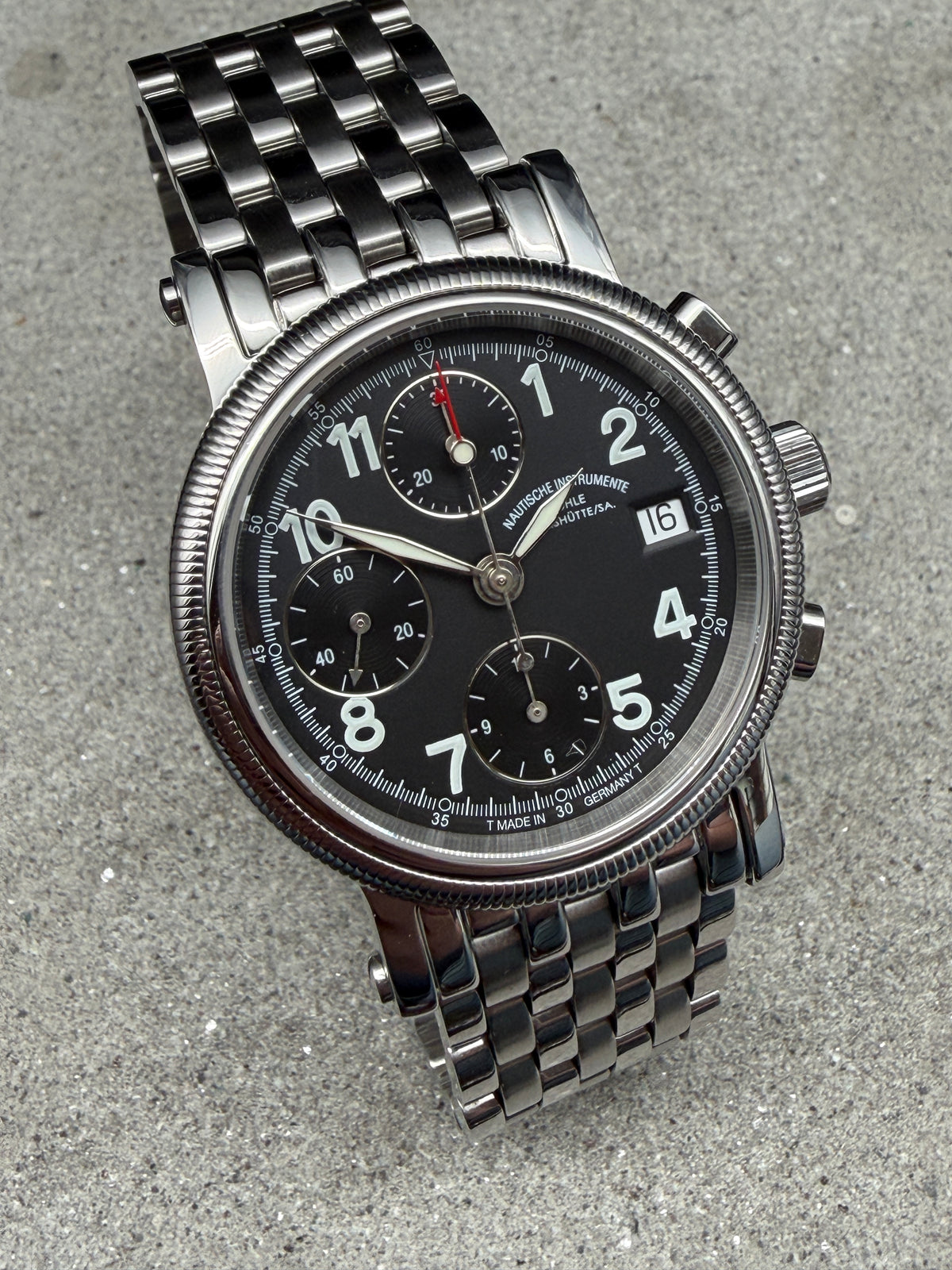 ORIGINAL MÜHLE GLASHÜTTE M1 CHRONOGRAPH II NAUTISCHE INSTRUMENTE GLASBODEN UHR