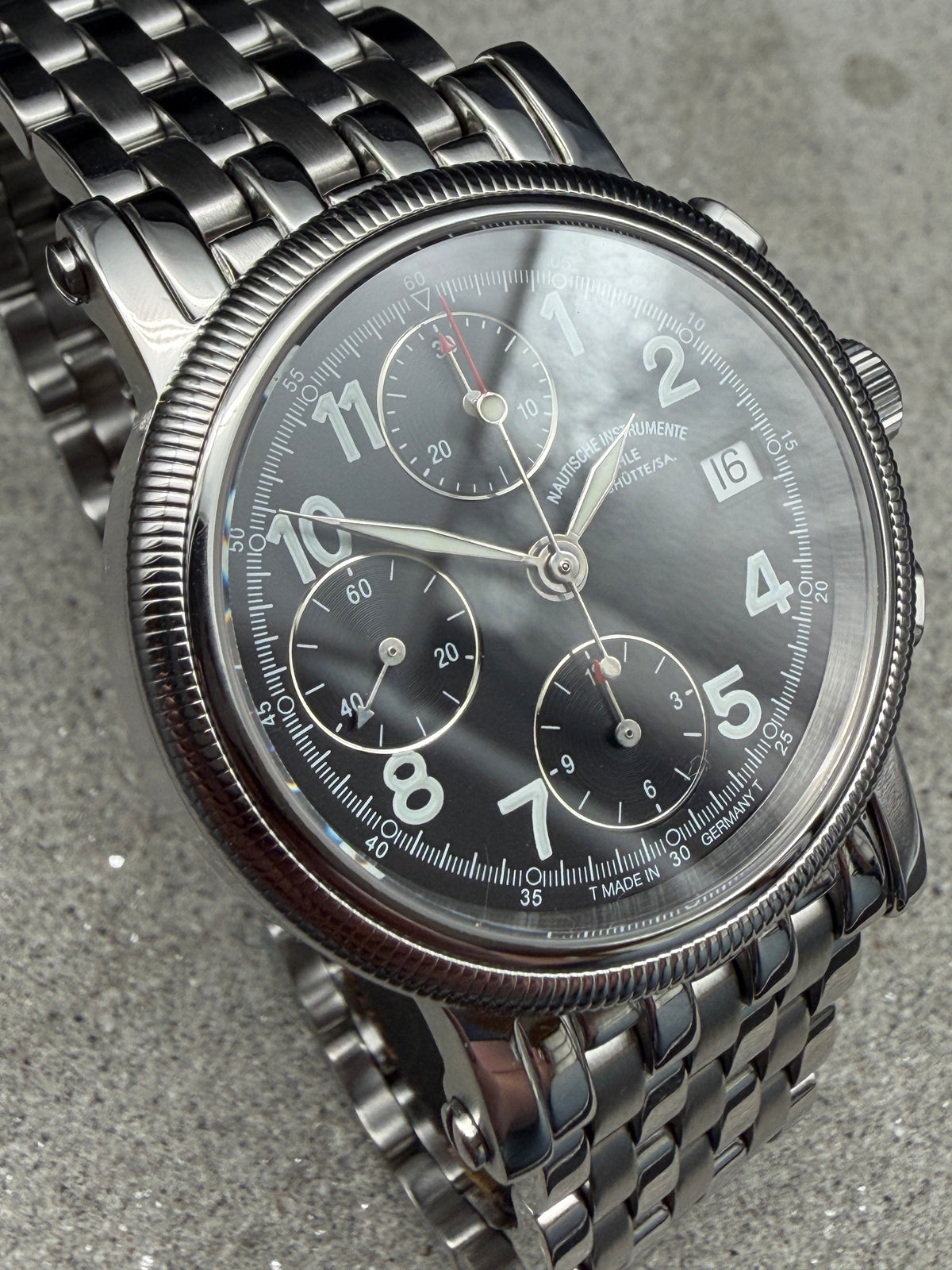 ORIGINAL MÜHLE GLASHÜTTE M1 CHRONOGRAPH II NAUTISCHE INSTRUMENTE GLASBODEN UHR