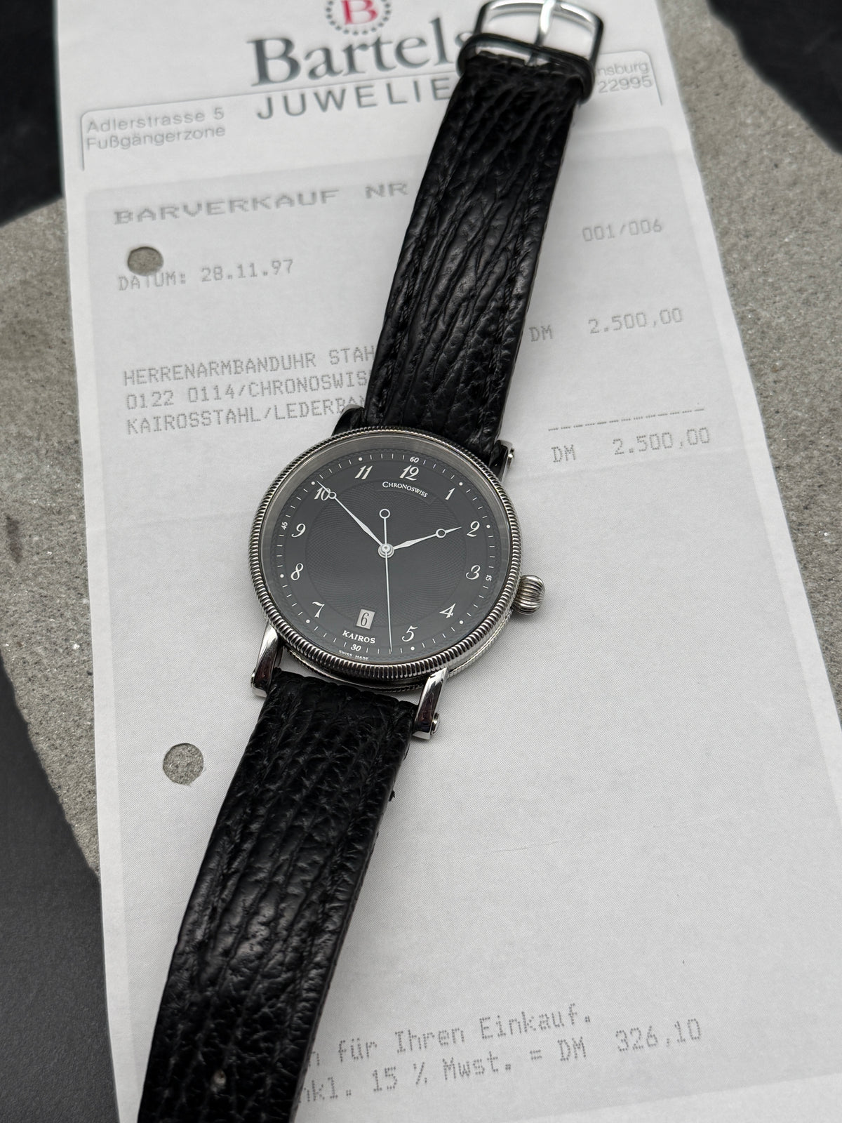 ORIGINAL 1997 CHRONOSWISS CH2823 KAIROS BLACK GUILLOCHE GLASBODEN DRESSWATCH