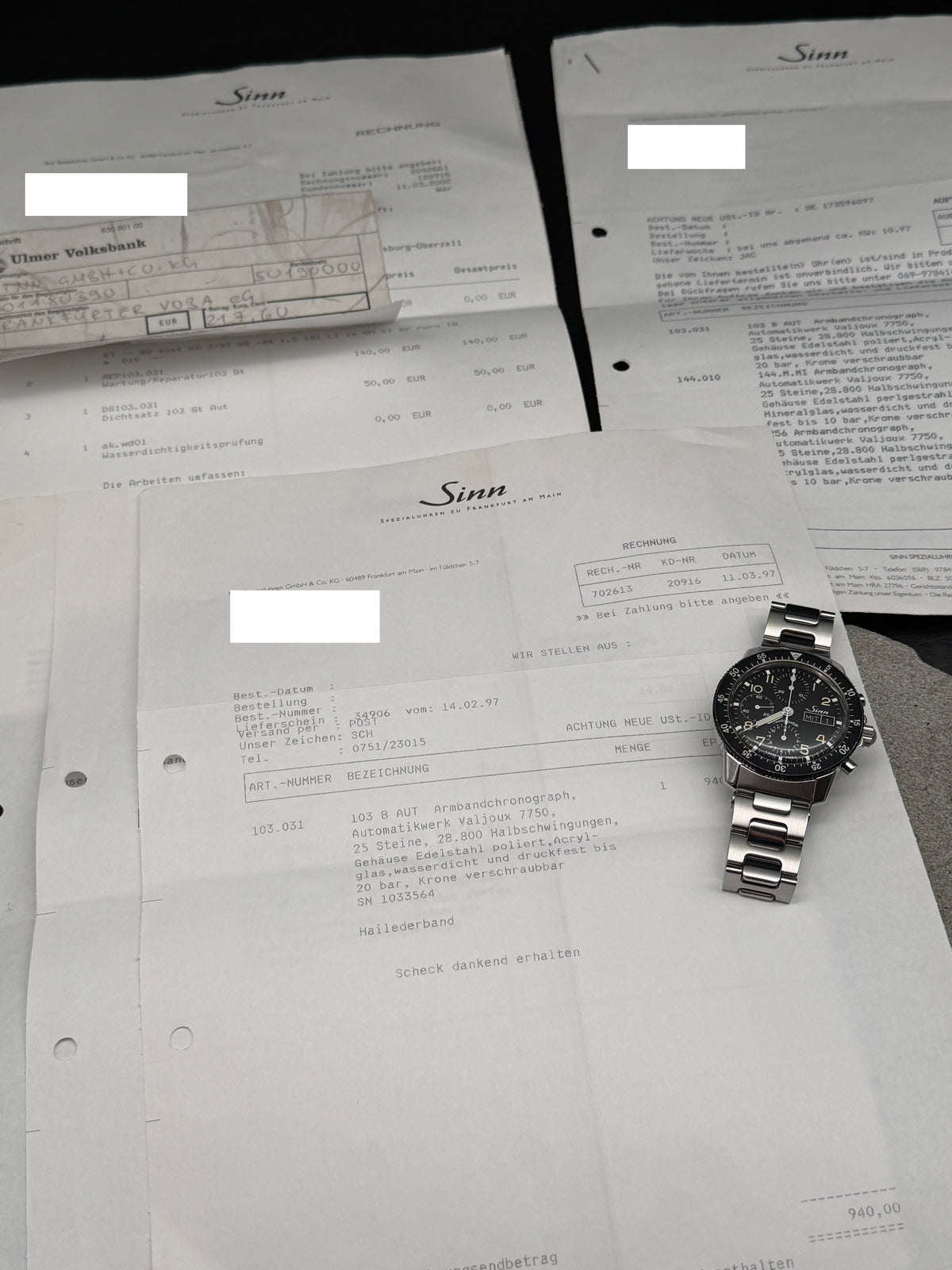 ORIGINAL 1997 SINN 103 St CHRONOGRAPH 41mm EDELSTAHL DAY DATE ACRYLGLAS PLEXY