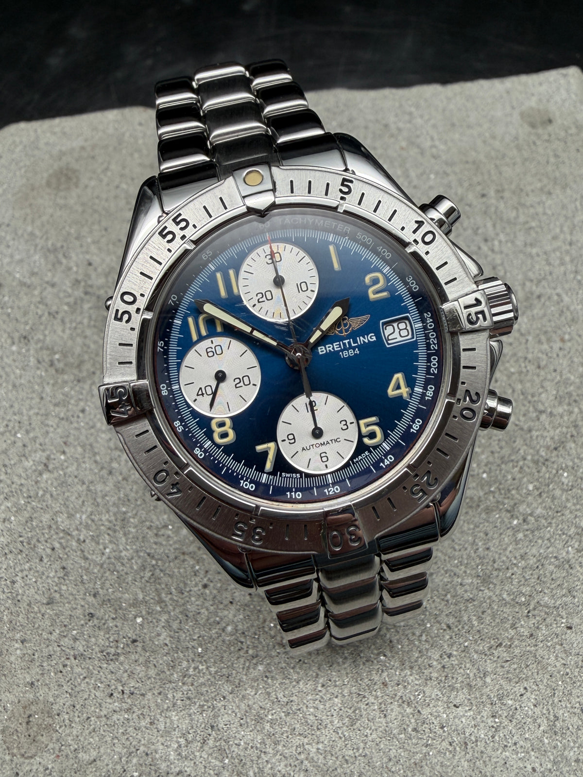 ORIGINAL BREITLING SUPEROCEAN AUTOMATIK CHRONOGRAPH A13035 STAHLBAND BLUE DIAL