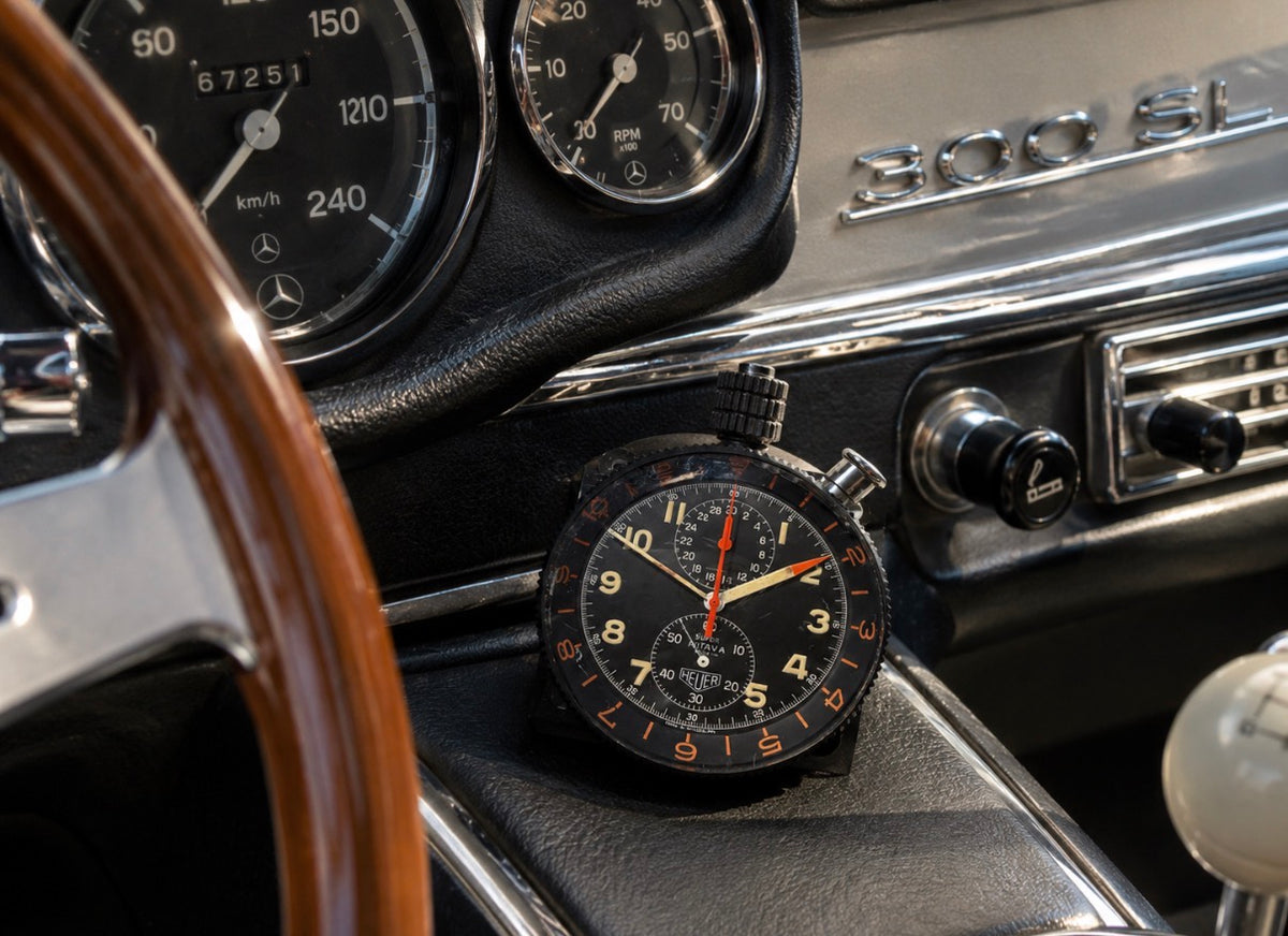 ORIGINAL HEUER SUPER AUTAVIA MK3 DASH STOPWATCH FOR MILLE MIGLIA / PILOT 1960s