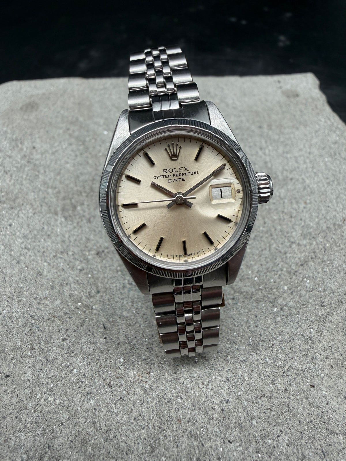 ORIGINAL ROLEX LADY DATE 26mm OYSTER PERPETUAL JUBILEE EDELSTAHL ENGINE TURNED