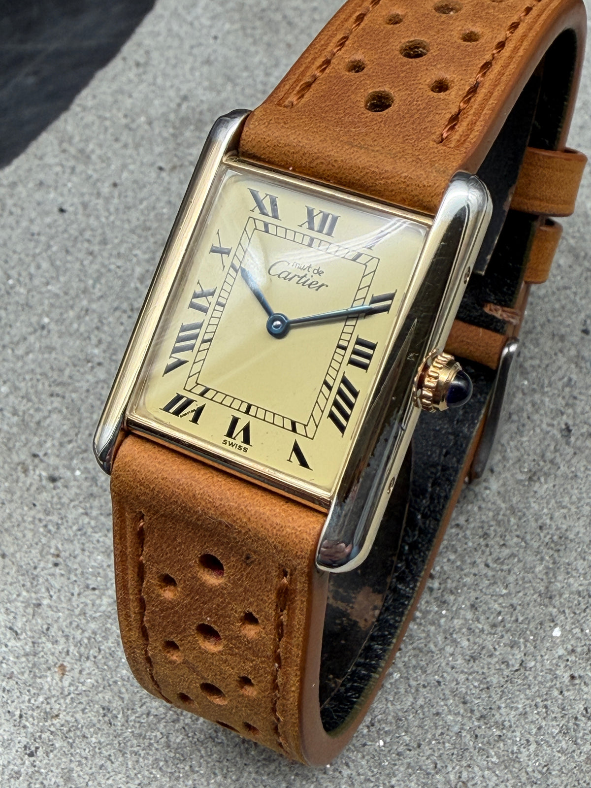 ORIGINAL CARTIER TANK VERMEIL QUARTZ ROMAN NUMERAL 81006 GOLD PLATED 30x23mm 925