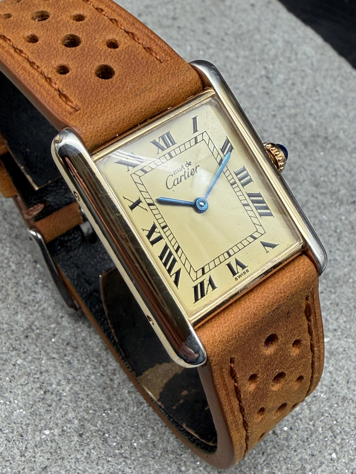 ORIGINAL CARTIER TANK VERMEIL QUARTZ ROMAN NUMERAL 81006 GOLD PLATED 30x23mm 925