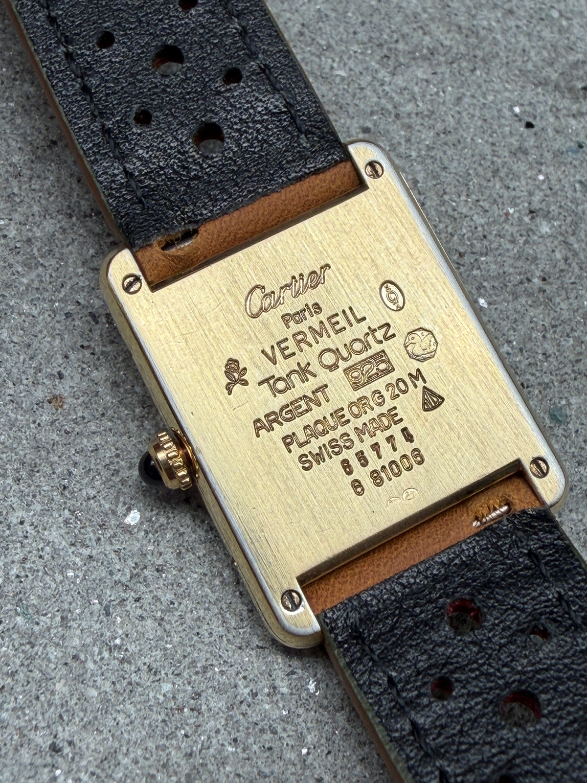 ORIGINAL CARTIER TANK VERMEIL QUARTZ ROMAN NUMERAL 81006 GOLD PLATED 30x23mm 925